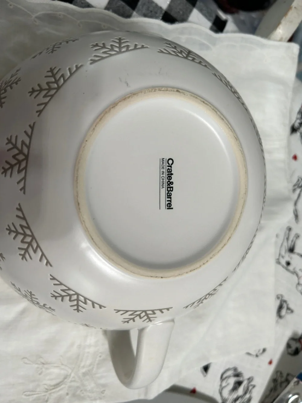 Crate&Barrel White and Silver Snowflake Mixing Bowl
